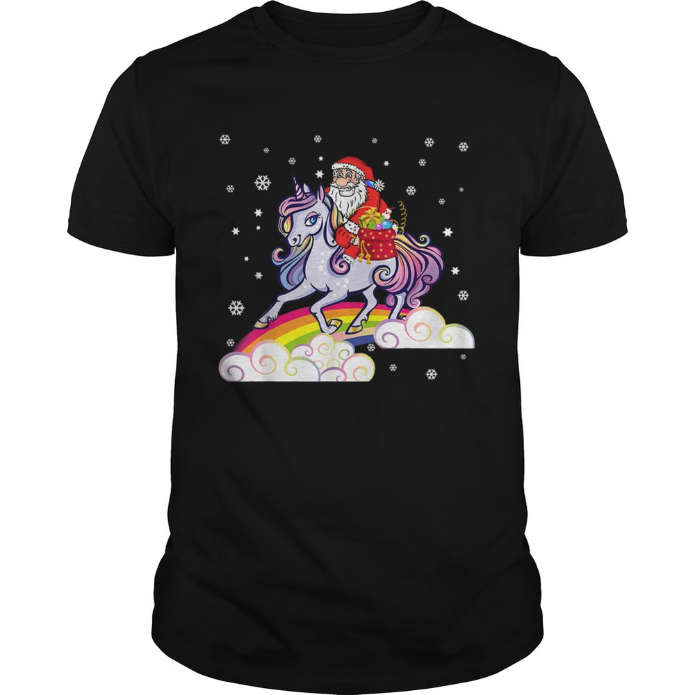 Unicorn Christmas Shirt Girls Santa Kids Women Gifts Xmas Tshirt
